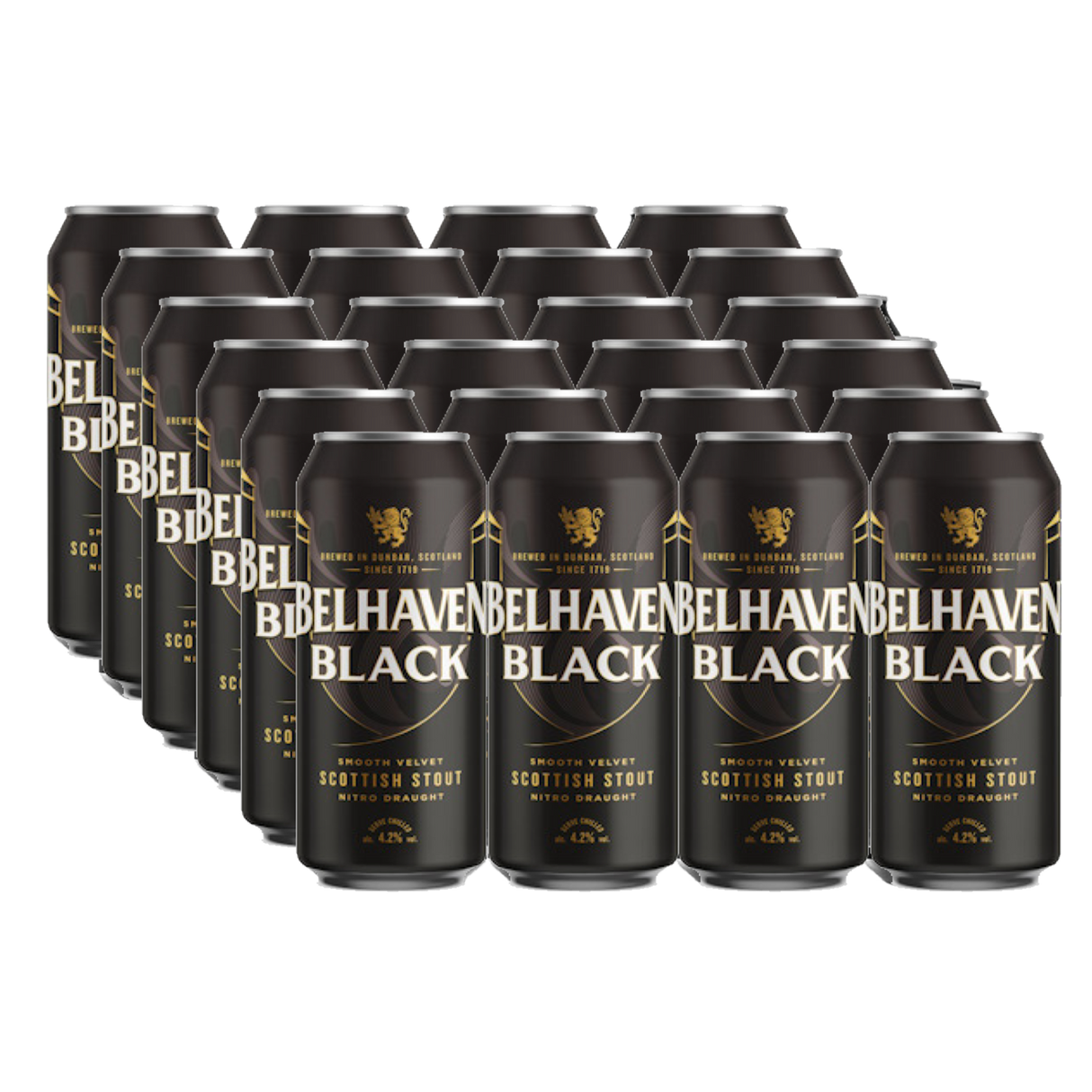 Belhaven Black Scottish Stout Nitro Draught 4.2% 440ml Can - 24 Pack