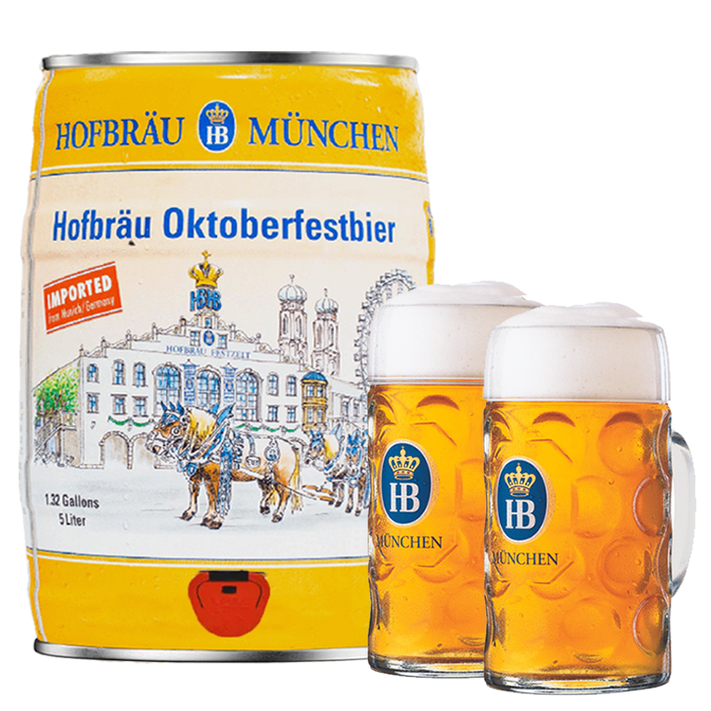 Hofbrau Oktoberfest Mini Keg 5L with 2x Hofbrau Stein 1L Glass