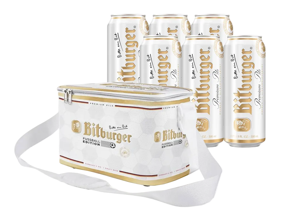 Bitburger Football Edition Cooler Bag & Bitburger Pilsner 500ml x 6 Cans