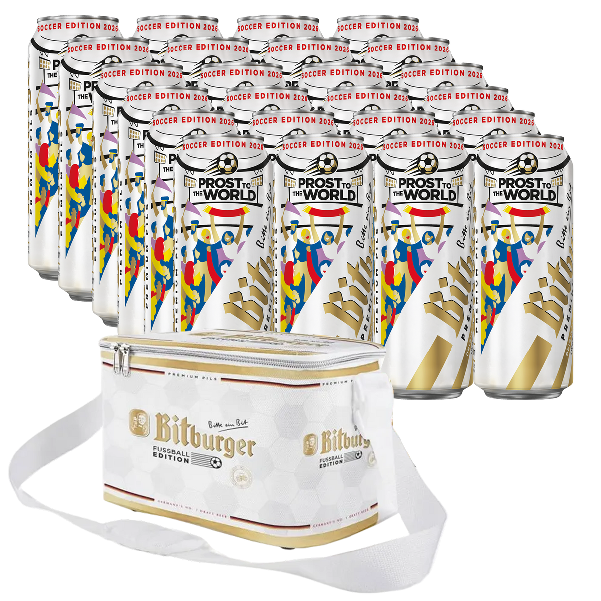Bitburger "Football Edition 2026" Pilsner 500ml - 24 Pack & Cooler Bag