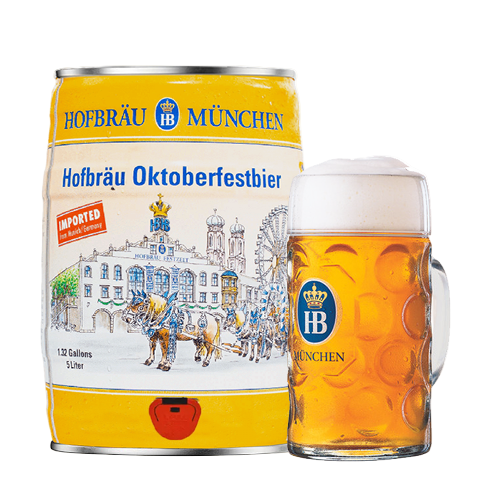 Hofbrau Oktoberfest Mini Keg 5L with 1x Hofbrau Stein 1L Glass