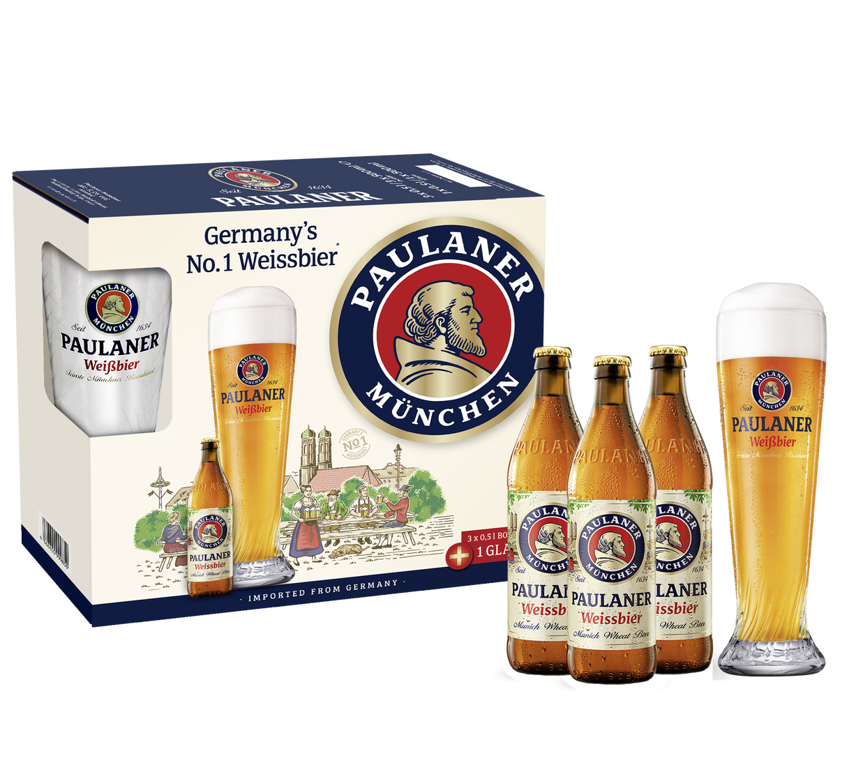 Paulaner Weissbier Gift Pack - 3x 500ml Bottle + 1 Glass