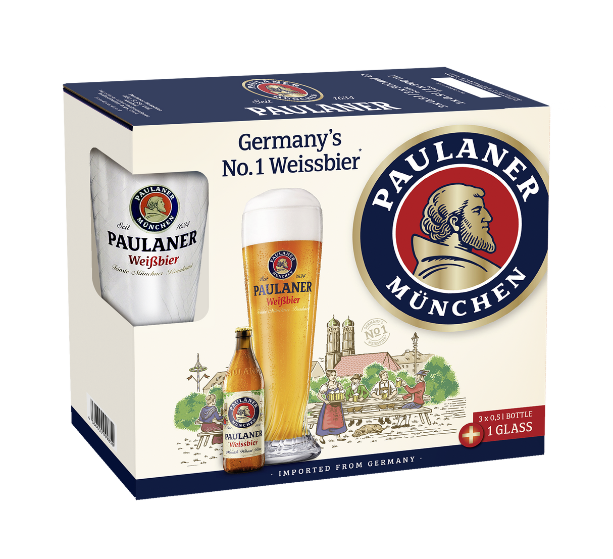 Paulaner Weissbier Gift Pack - 3x 500ml Bottle + 1 Glass