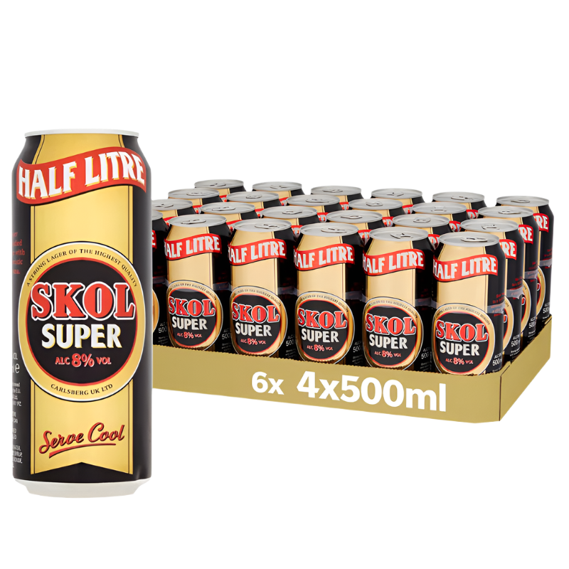 Skol Super 8% Strong Lager  Can 500ml - 24 Pack