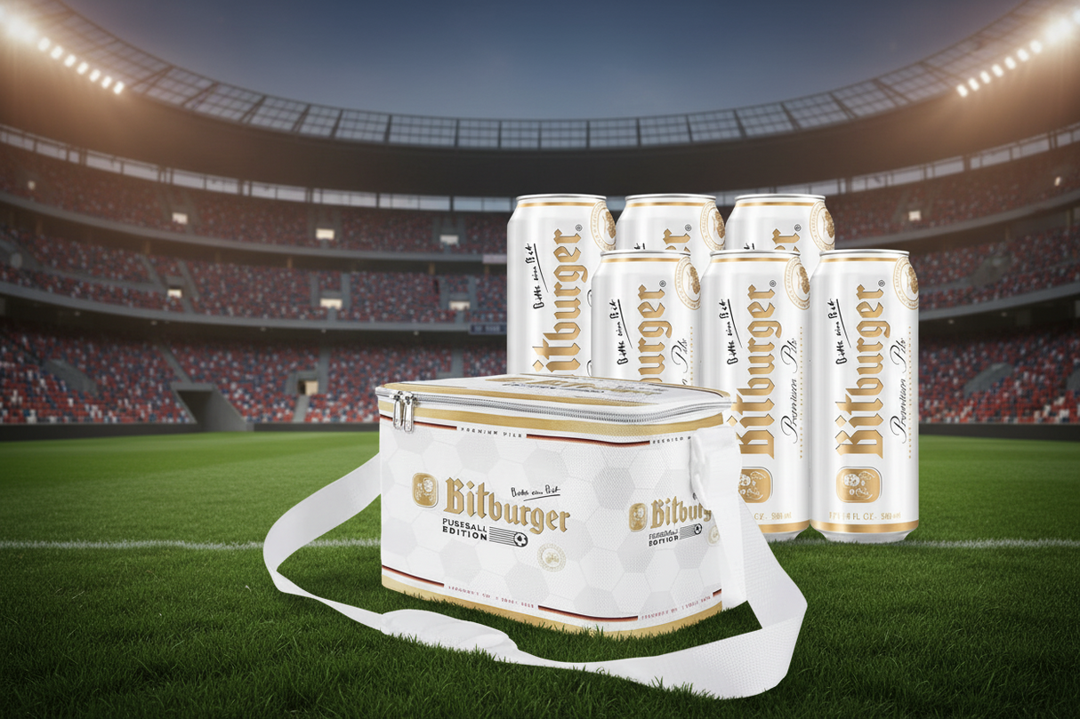 Bitburger Football Edition Cooler Bag & Bitburger Pilsner 500ml x 6 Cans